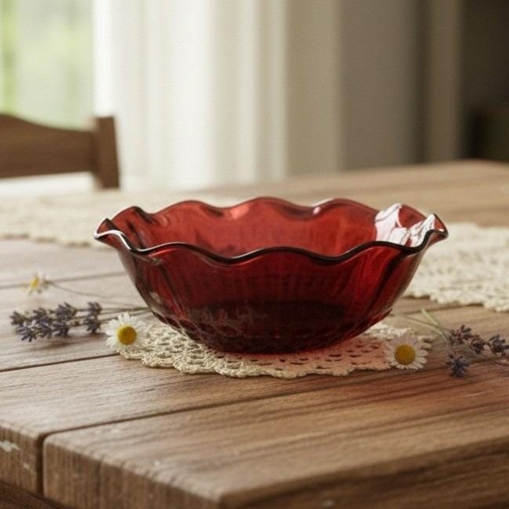Anchor‎ Hocking Royal Ruby Red Serving Bowl, Vintage Mid-Century Pressed Glass
